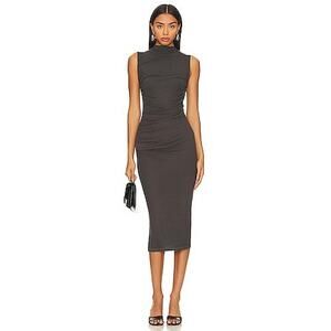 Enza Costa Silk Knit Sleeveless Twist Midi Dress Dark Pewter - M